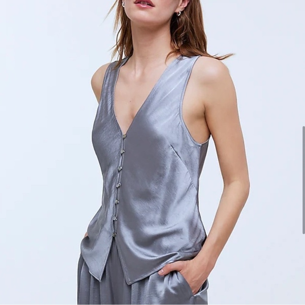 Madewell Silver Satin Cutaway Tank Vest